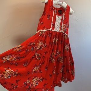 Zunie Girl Boho Floral Red Lace Dress